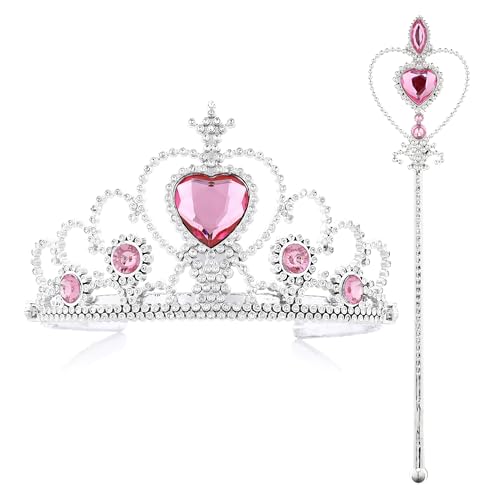 KarneLux Prinzessin Krone und Zepter Set Pink - Feen Zauberstab Kostümzubehör für Karneval, Fasching und Geburtstage von KarneLux