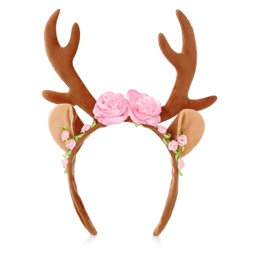 KarneLux Reh Haarreif Damen - Kostüm Accessoire für Karneval, Fasching oder Weihnachten - Rentier Geweih mit Ohren und Blumen KarneLux Reh Haarreif Damen - Kostüm Accessoire für Karneval, Fasching oder Weihnachten - Rentier Geweih mit Ohren und Blumen von KarneLux