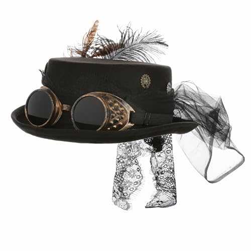 KarneLux Steampunk Zylinder Damen - Hut mit Brille also Kostüm Accessoire - Ideal für Fasching, Karneval und Motto Partys von KarneLux