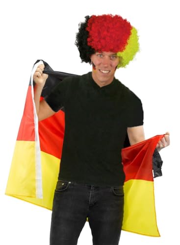 Fußball Klamotten Deutschland Kostüm Flagge als Poncho Cape Umhang mit Perücke Locken Fan-Artikel Fußball EM WM Herren Deutschland von Karneval-Klamotten