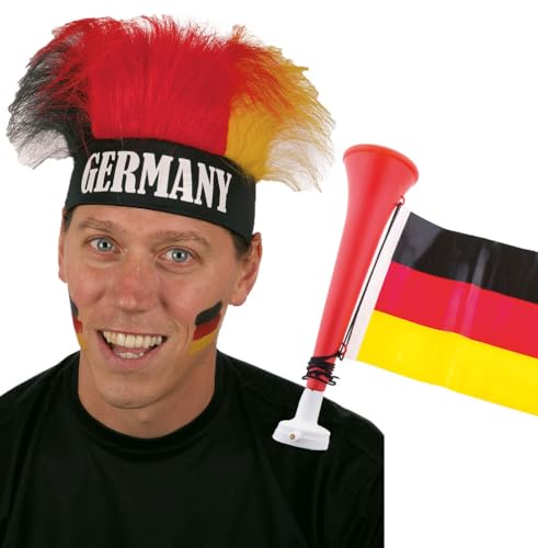 Fußball Klamotten Tröte Fan Fußball-Tröte mit Deutschland Flagge und Perücke Deutschland Fan-Artikel schwarz rot Gold EM WM Herren Fußball Deutschland Fußball Klamotten Tröte Fan Fußball-Tröte mit Deutschland Flagge und Perücke Deutschland Fan-Artikel schwarz rot Gold EM WM Herren Fußball Deutschland von Karneval-Klamotten