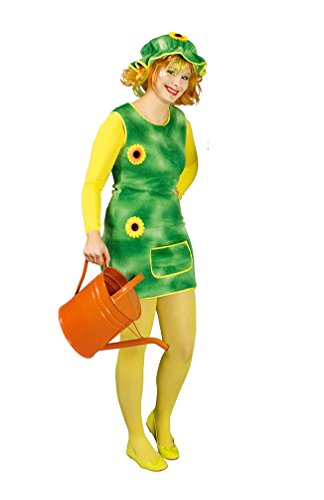 Karneval-Klamotten Gärtner-in Kostüm Damen Gr. 36/38 grün Karneval Damenkostüm Sonnenblumen Plüsch-Kleid inkl. Haube von Karneval-Klamotten