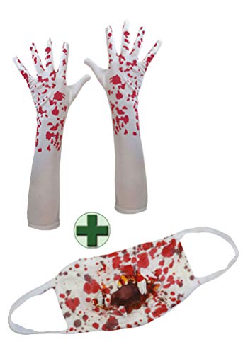 Karneval-Klamotten Handschuhe mit Blut Mundschutz blutig Zombie Horror von Karneval-Klamotten