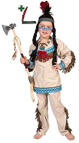 Karneval-Klamotten Indianer Kostüm Kinder Jungen-kostüm Indianer beige blau Karneval Kinder-Kostüm mit Stirnband von Karneval-Klamotten
