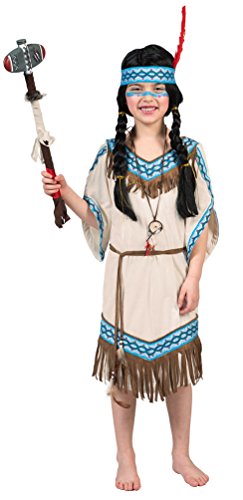 Karneval-Klamotten Indianer Kostüm Kinder Mädchen Indianerin Kostüm Mädchen-Kostüm Squaw Pocahontas beige blau Karneval von Karneval-Klamotten