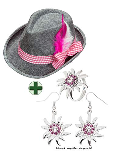 Karneval-Klamotten Oktoberfest Hut Bayern Tirolerhut grau rosa Seppelhut Damen INKL Ring und Ohrringe Edelweiß Oktoberfest Karneval Karneval-Klamotten Oktoberfest Hut Bayern Tirolerhut grau rosa Seppelhut Damen INKL Ring und Ohrringe Edelweiß Oktoberfest Karneval von Karneval-Klamotten