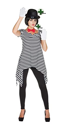 Karneval-Klamotten Pantomime Kostüm Damen Clown Harlekin Kostüm mit Melone und Fliege Ringel Tunika schwarz weiß von Karneval-Klamotten
