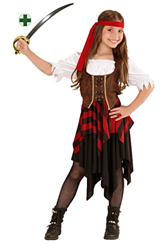 Karneval-Klamotten Piraten-Kostüm Piratin Kinder Mädchen Piratenbraut Kinderkostüm schwarz-rot-weiß-braun inkl. Piraten-Säbel von Karneval-Klamotten