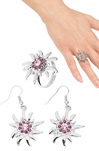 Karneval-Klamotten Ring Ohrringe Oktoberfest Schmuck Ohrringe Ring Set rosa Silber Oktoberfest Damen Karneval Karneval-Klamotten Ring Ohrringe Oktoberfest Schmuck Ohrringe Ring Set rosa Silber Oktoberfest Damen Karneval von Karneval-Klamotten