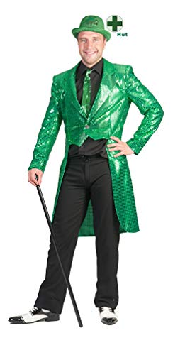 Karneval-Klamotten St Patricks Day Kostüm Herren Frack Pailletten grün Ireland Irisch MIT Hut Leprechaun Damenkostüm von Karneval-Klamotten