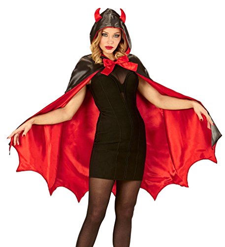 Karneval-Klamotten Teufel Teufelin Kostüm Damen Lucifer mit Kapuze mit Teufelshörner Halloweenkostüm Einheitsgröße Sexy Teufelin Umhang Dame von Karneval-Klamotten