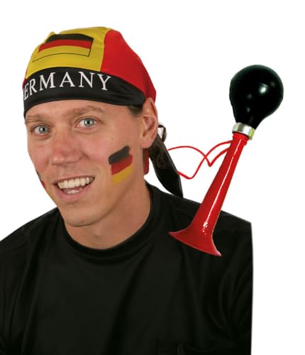 Karneval-Klamotten Tröte Fan Fußball-Tröte mit Band zum Umhängen mit Kopftuch Bandana EM WM Herren Fußball Deutschland von Karneval-Klamotten