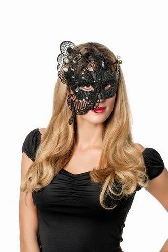 Karneval-Klamotten Venezianische Gesichts-Bedeckungn Damen schwarz aus Metall Schmetterling Luxus Gesichts-Bedeckung Venedig mit Flügel-n Venezianisch von Karneval-Klamotten