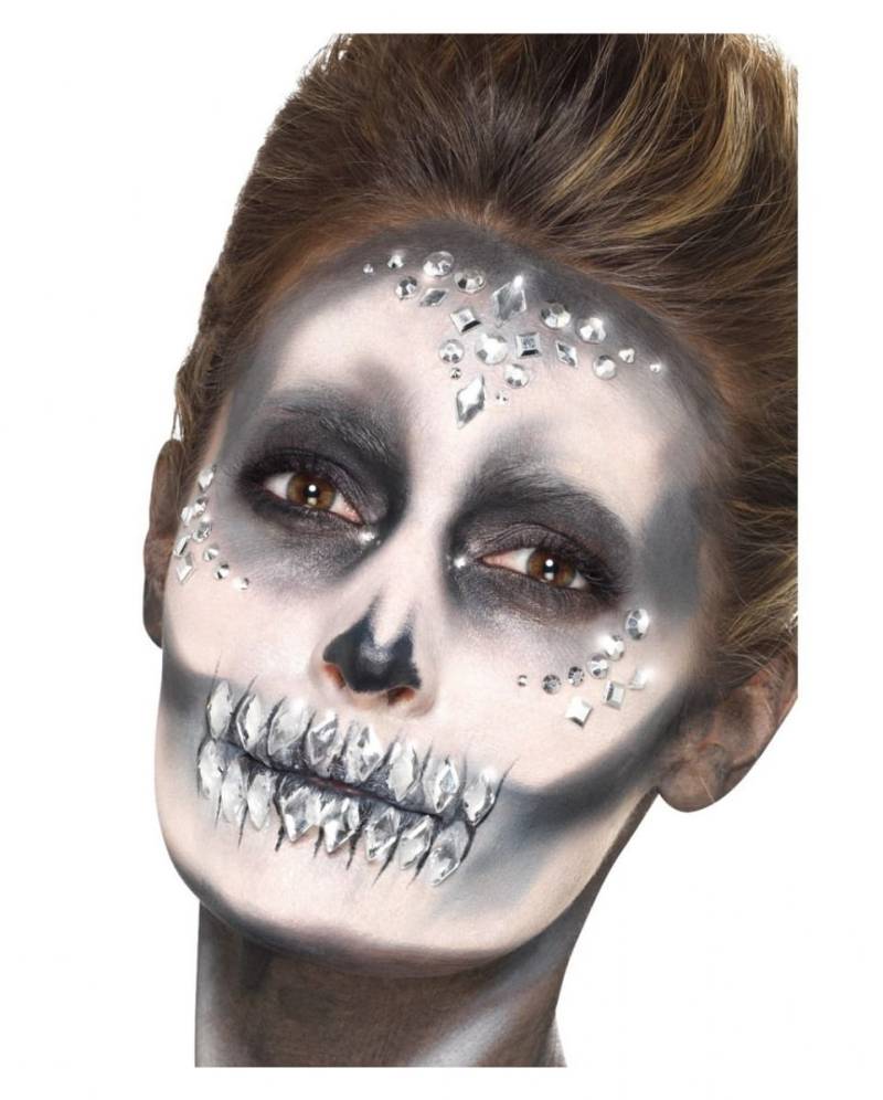 100 eckige silberne Edelsteine als Make-Up Zubehör von Karneval Universe