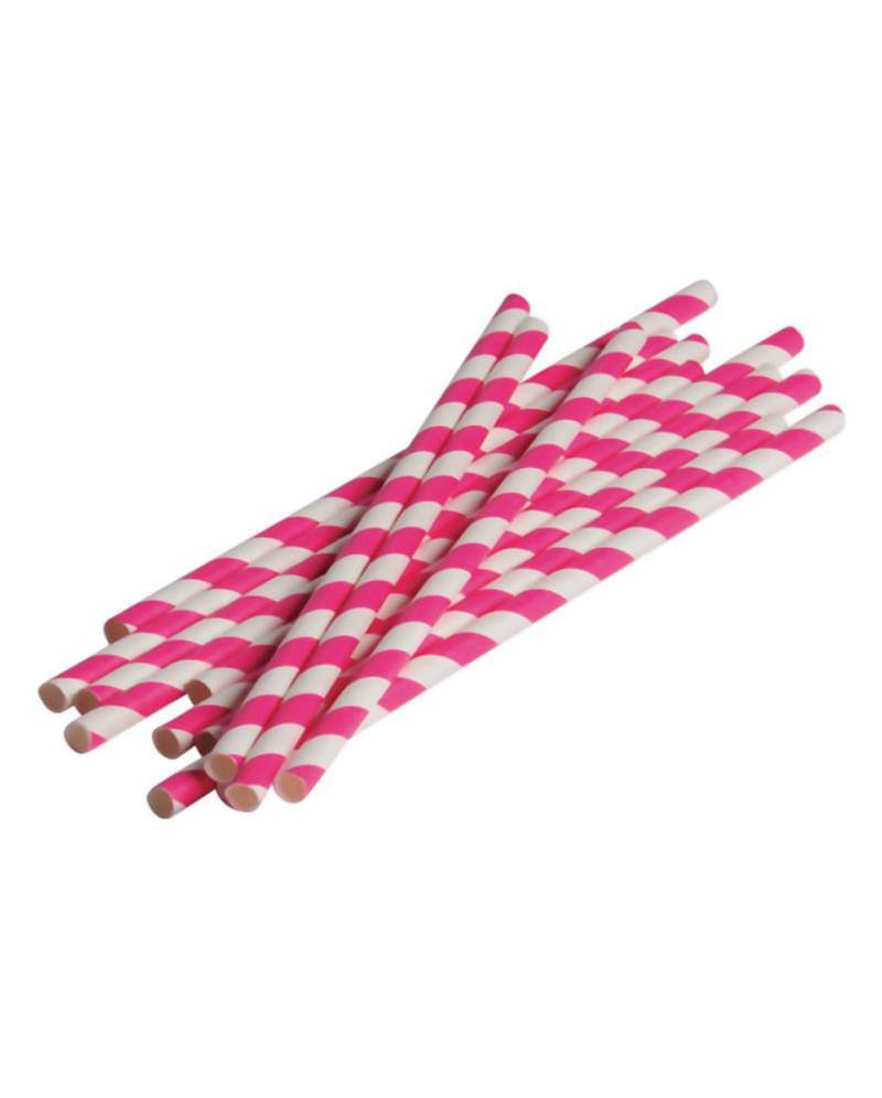 12 Papier Trinkhalme Pink Weiß ➔ Party Strohhalme von Karneval Universe