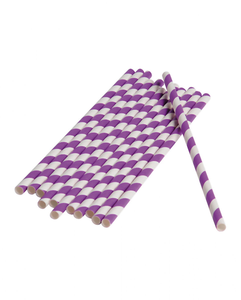 12 Papier Trinkhalme Violett Weiß ➔ Party Strohhalme von Karneval Universe