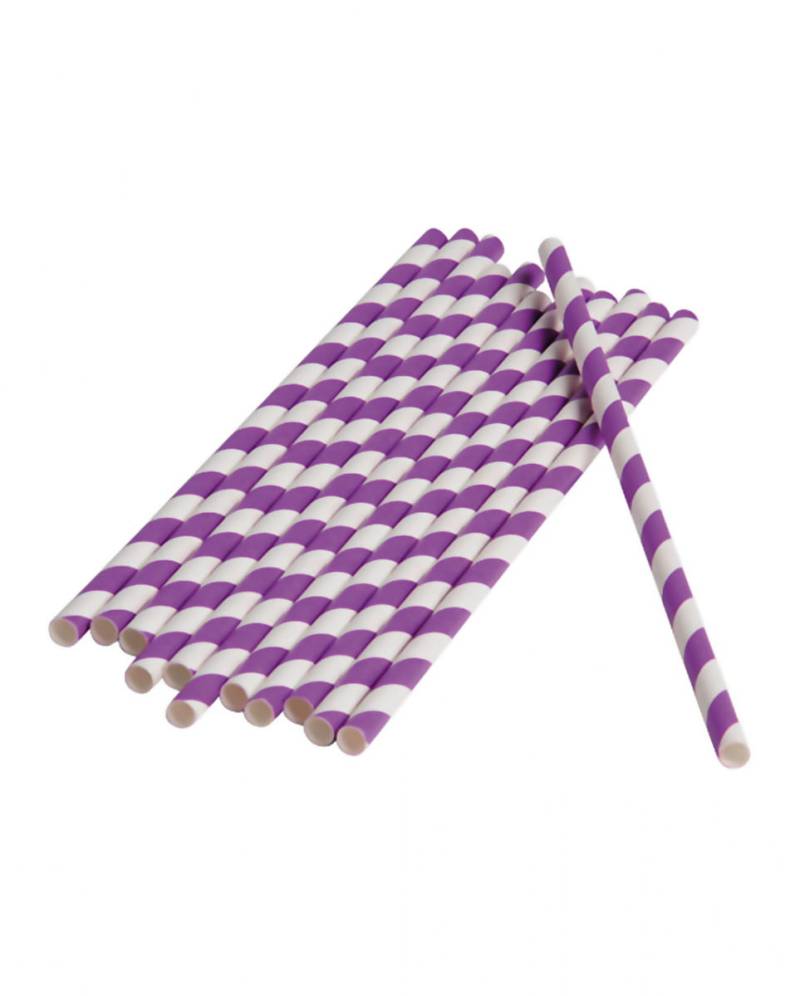 12 Papier Trinkhalme Violett Weiß ➔ Party Strohhalme von Karneval Universe