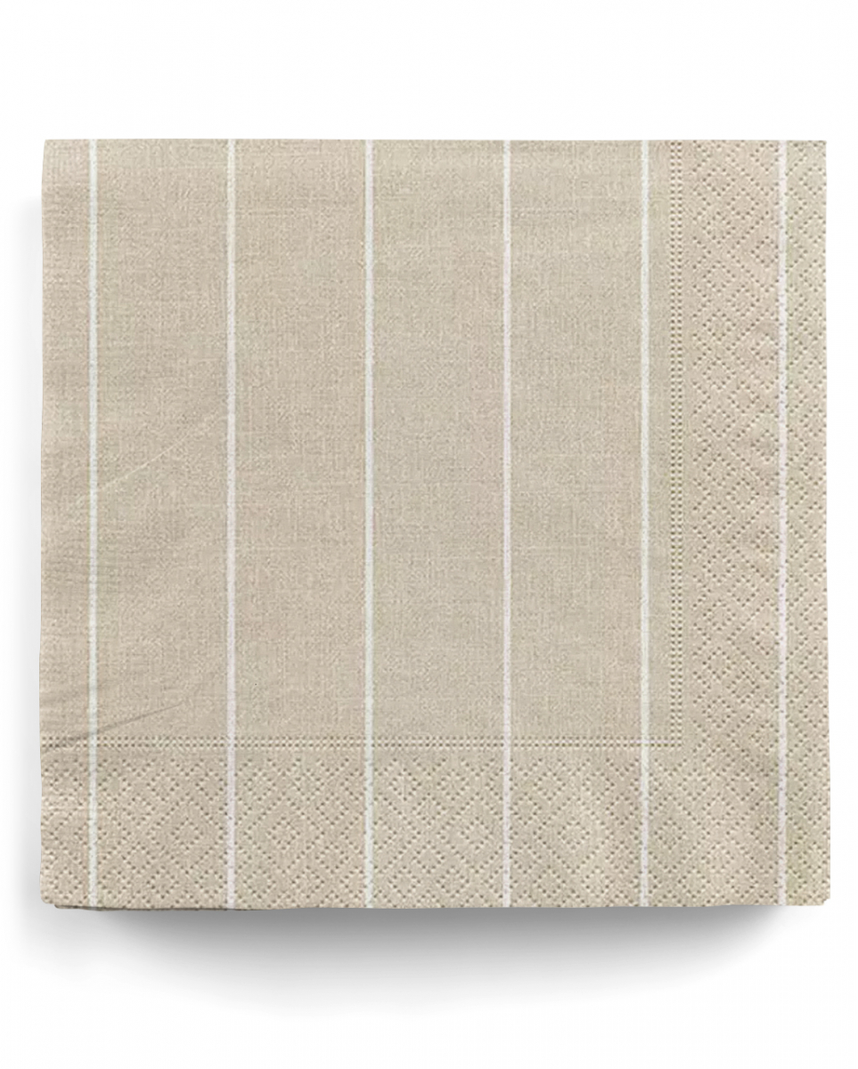 20 Beige-Weiße Streifen-Servietten als Tischdeko von Karneval Universe