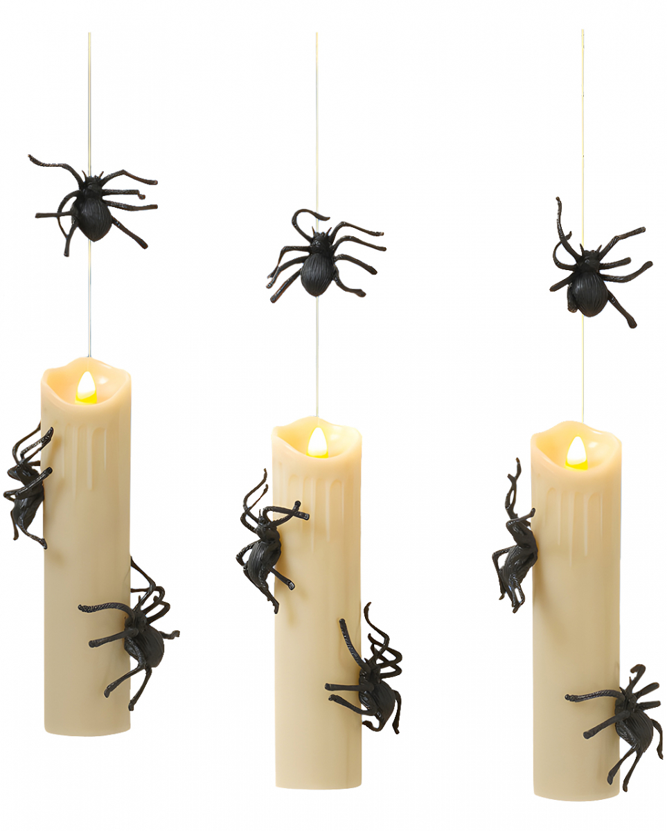 3er Set schwebende LED Kerzen mit Spinnen für ? von Karneval Universe