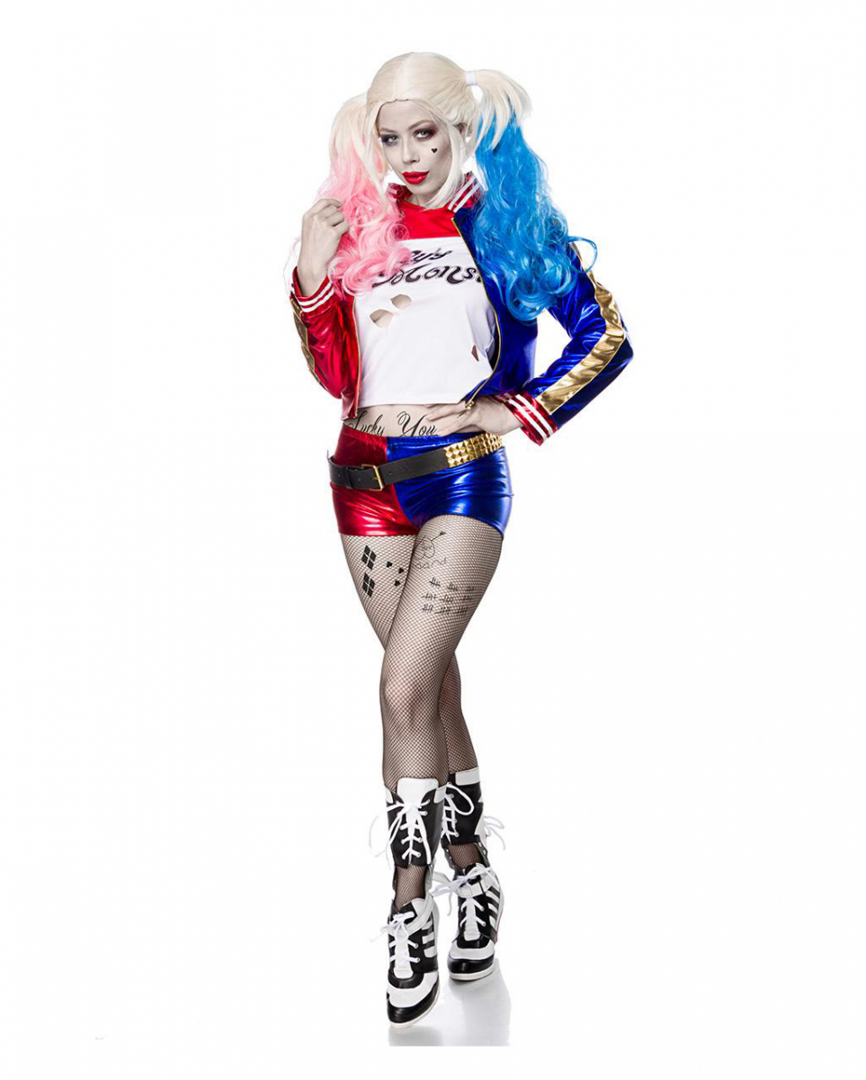 5-tlg. Suicide Harlequin Kostüm für Fasching XL von Karneval Universe