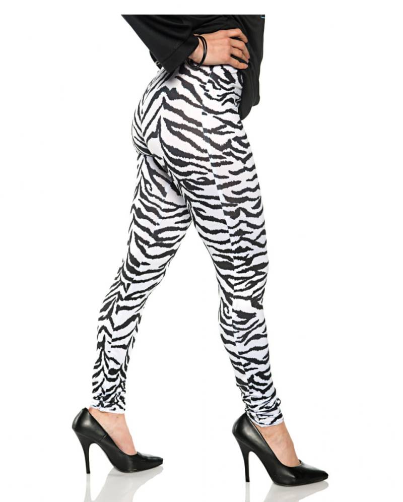 80s Zebra Leggings Weiß als Mix & Match Kostüm S/M von Karneval Universe