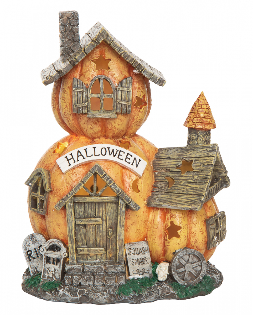 Beleuchtetes Halloween Kürbis Haus 28cm  Leuchtende Gruseldeko von Karneval Universe