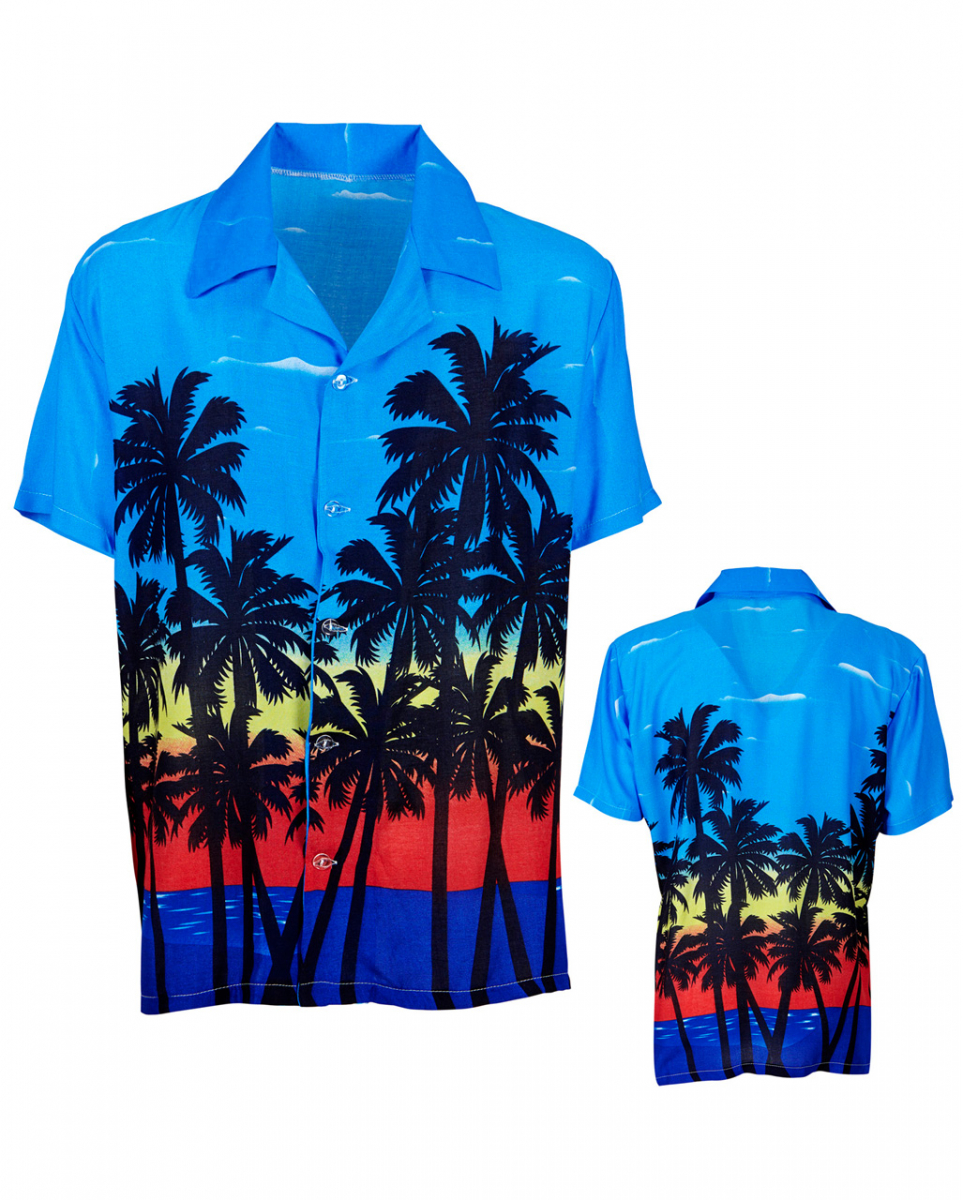 Blaues Hawaii Hemd mit Palmen für Mottoparties XL von Karneval Universe