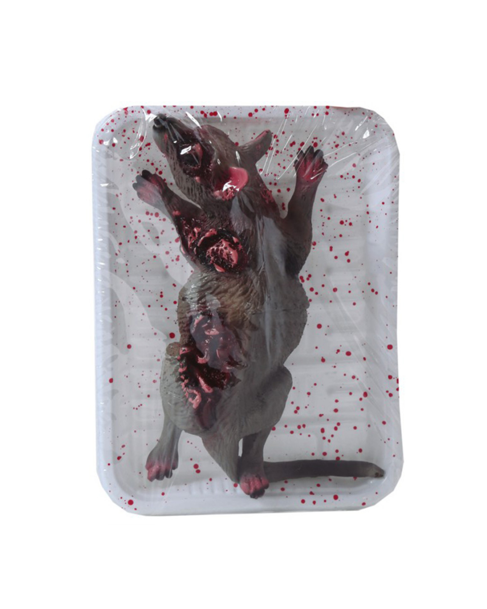 Blutige Ratte in Frischhalte Folie als Gruseldeko ➔ von Karneval Universe