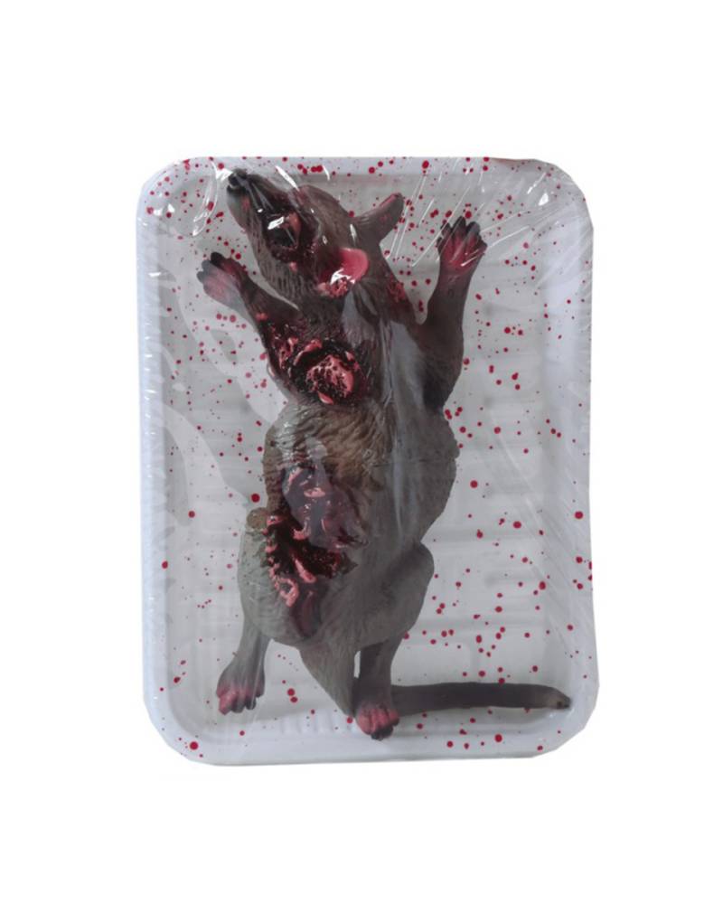 Blutige Ratte in Frischhalte Folie als Gruseldeko ➔ von Karneval Universe