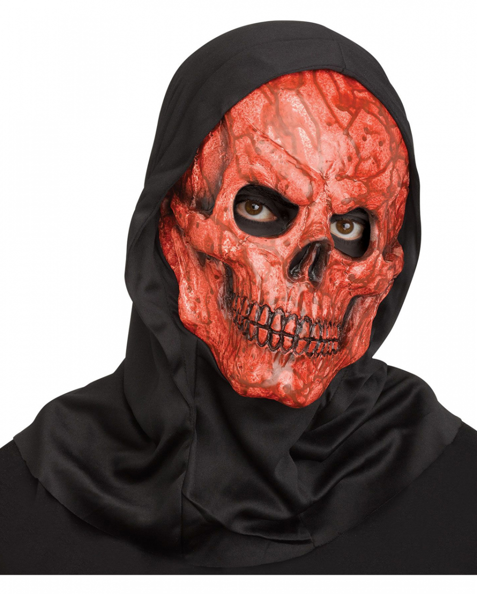 Blutige Totenkopf Maske mit Kapuze als Kostümzubehör von Karneval Universe