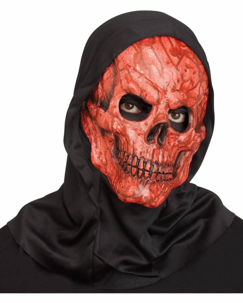 Blutige Totenkopf Maske mit Kapuze als Kostümzubehör von Karneval Universe