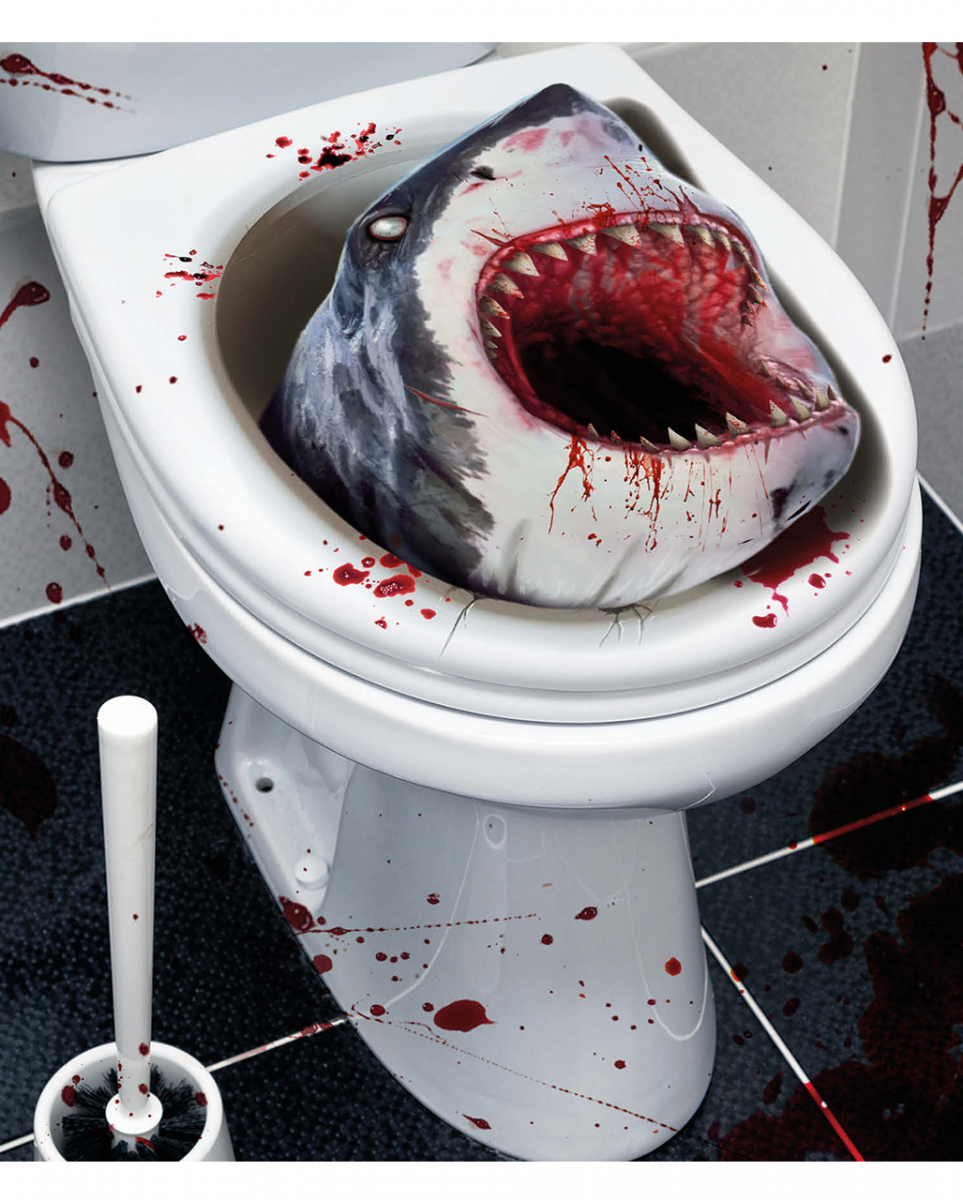 Blutrünstiger Hai WC-Deckel Sticker  Halloween Bad Deko von Karneval Universe