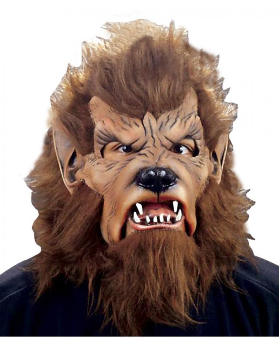 Braune Werwolf Maske mit Kunstfell für Fasching von Karneval Universe