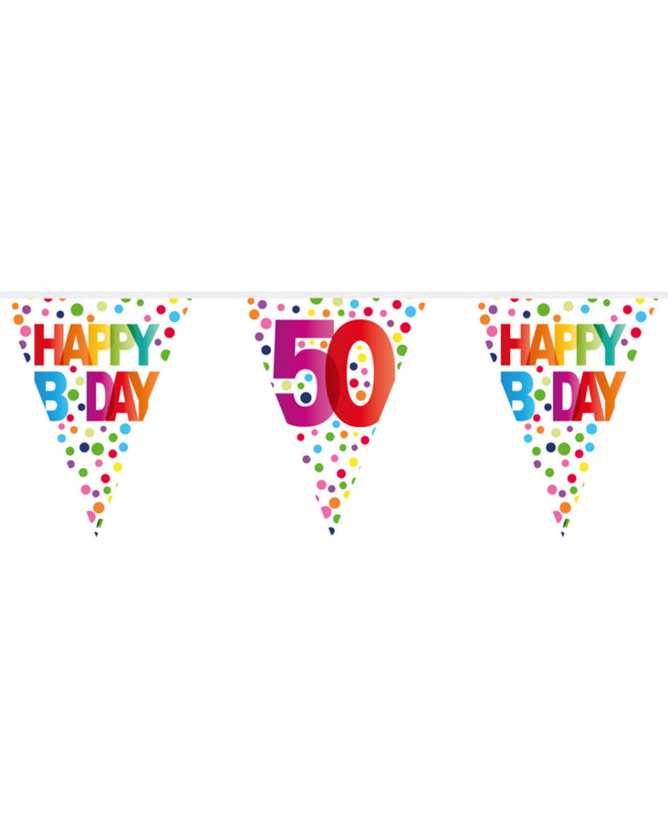 Bunte Happy B-Day 50 Wimpelgirlande 10m als Deko ✰ von Karneval Universe