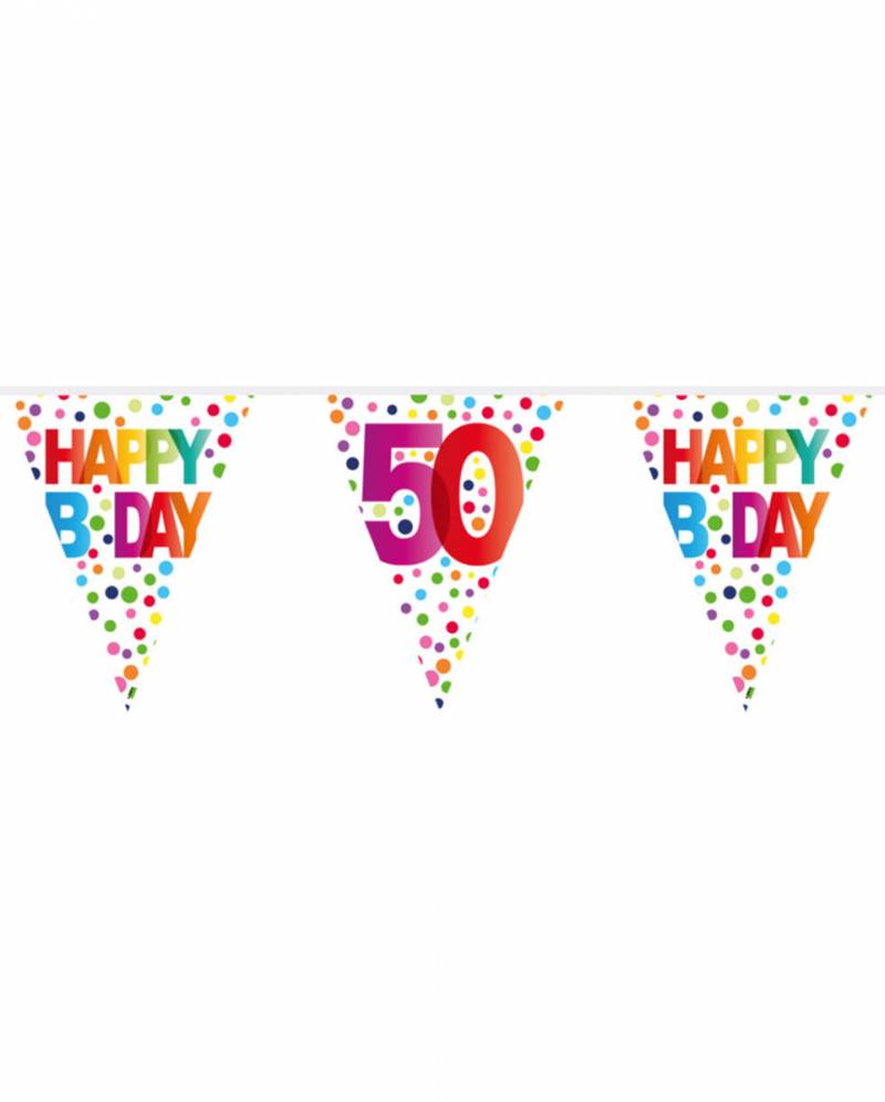 Bunte Happy B-Day 50 Wimpelgirlande 10m als Deko ✰ von Karneval Universe