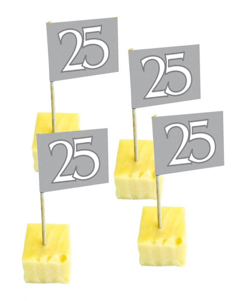 Cocktailspießchen Zahl 25 silber  Deko Picker von Karneval Universe