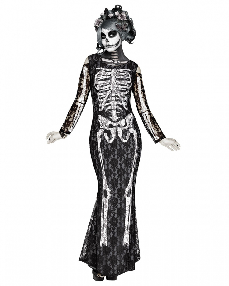 Elegantes Spitzen Skelett Kleid für Halloween S von Karneval Universe