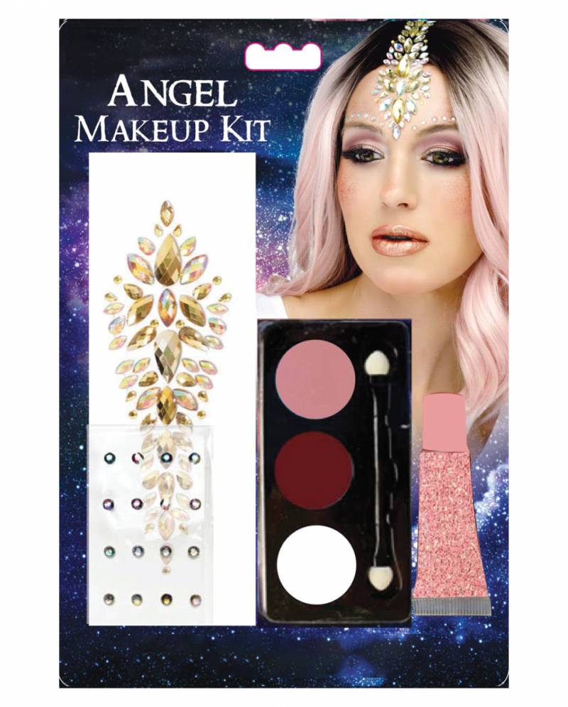 Engel Glitzer Make-Up Set mit Klebe-Steinen von Karneval Universe