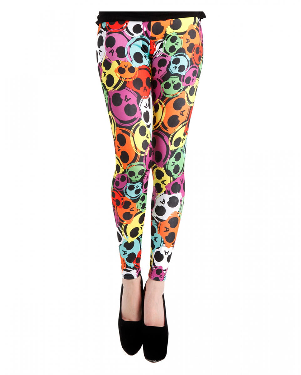 Farbenfrohe Totenkopf Leggings für Halloween S/M von Karneval Universe