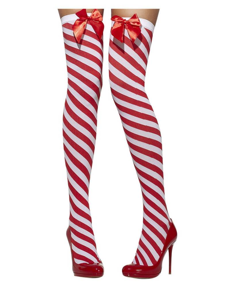 Gestreifte Overknees rot-weiß für Karneval & Fasching von Karneval Universe