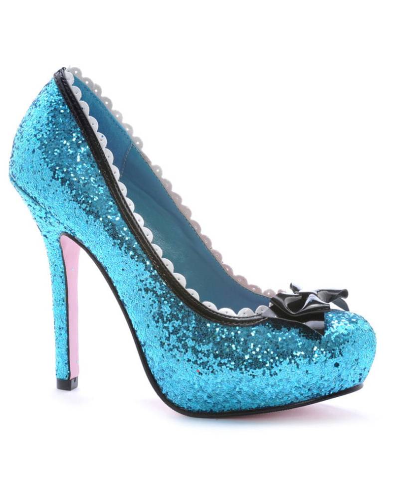 Glitter Pumps mit Lackschleife Blau  Märchenhafte Kostümschuhe 40 von Karneval Universe