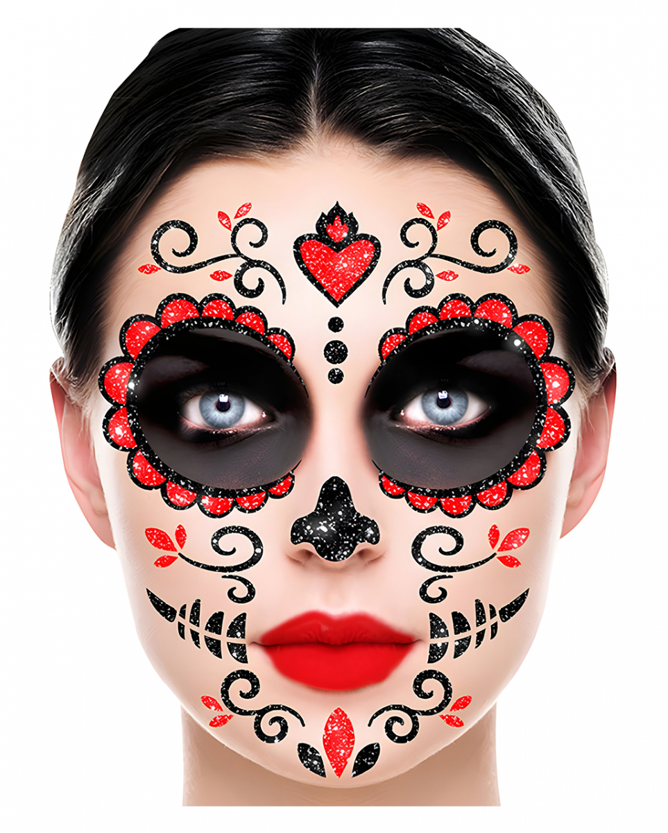 Glitzer Gesichtsaufkleber Catrina ➔ Tag der Toten von Karneval Universe