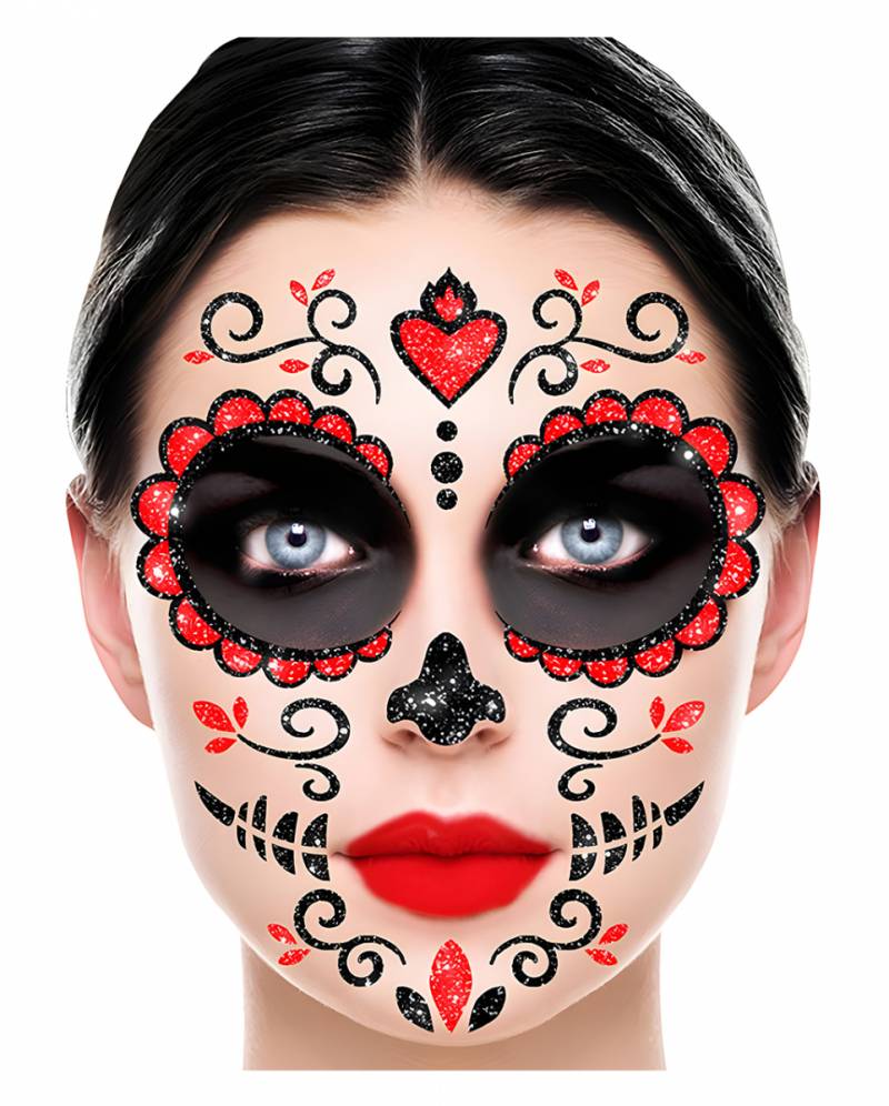 Glitzer Gesichtsaufkleber Catrina ➔ Tag der Toten von Karneval Universe
