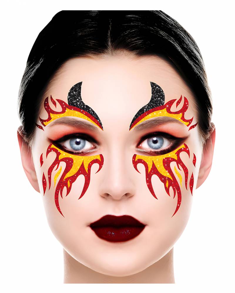 Glitzer Gesichtsaufkleber Feuerteufel für Halloween von Karneval Universe