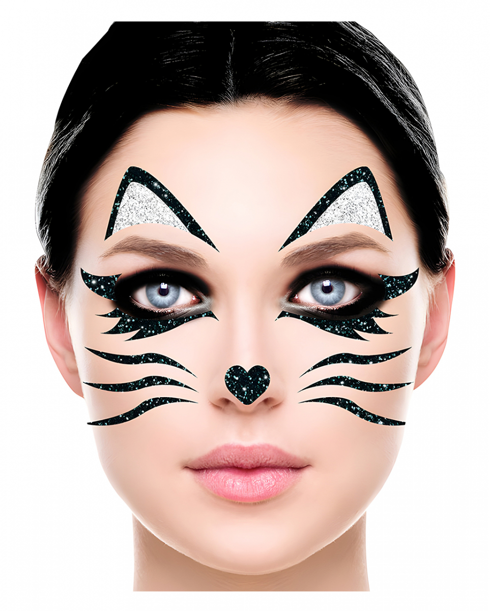 Glitzer Gesichtsaufkleber schwarze Katze für ? von Karneval Universe
