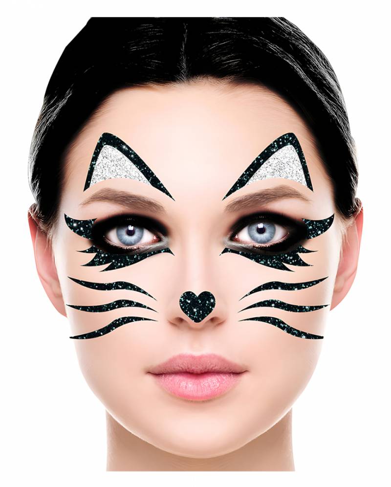 Glitzer Gesichtsaufkleber schwarze Katze für ? von Karneval Universe