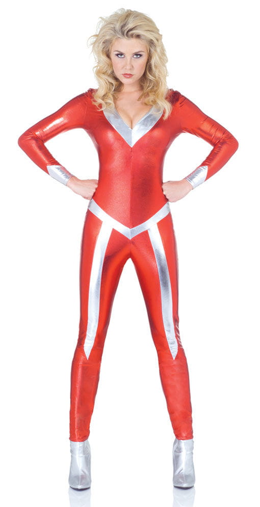 Glitzernder Space Catsuit rot 80er Jahre Kostüm XL von Karneval Universe