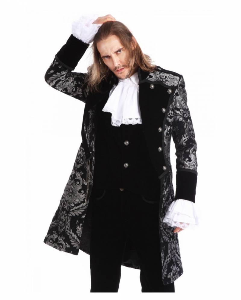 Gothic Aristokrat Herren Mantel Silber Brokat ➤ Steampunk Mode XL von Karneval Universe