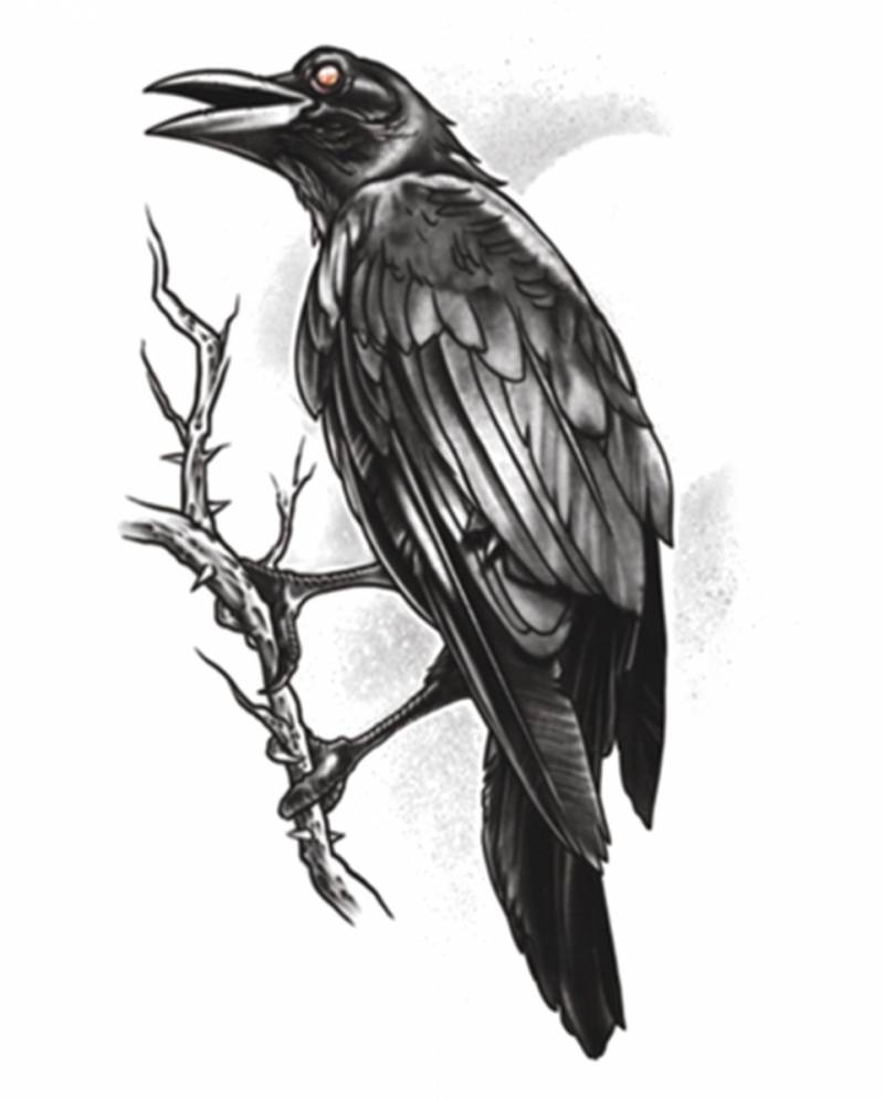 Gothic Klebetattoo Raven ➤ Fake-Tattoos bei von Karneval Universe