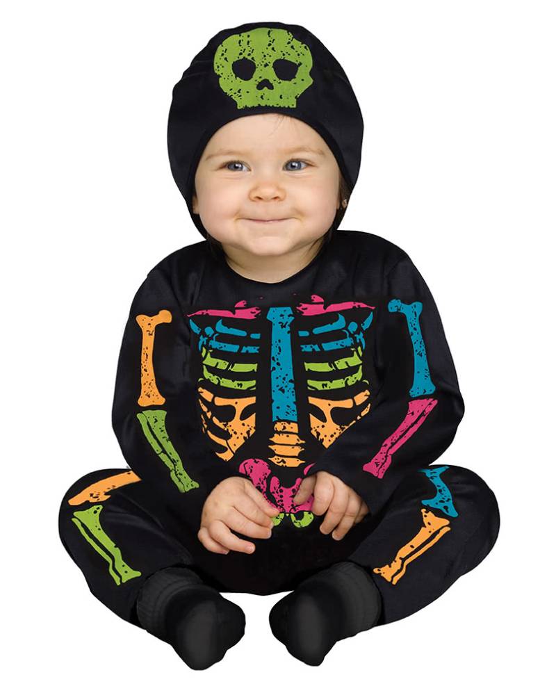 Halloween Baby Knochen bunt weiches Baby Kostüm S / 6-12 Monate von Karneval Universe